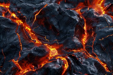Hyper-Realistic Lava Texture Illuminated at Night in Fiery Landscape