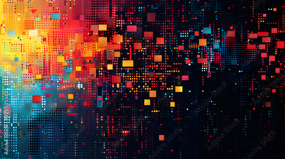 Poster abstract colorful pixelated background representing technology in the digital world with copyspace f