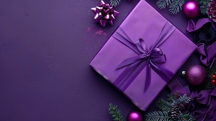 Purple Gift Box With Bow on Background