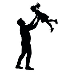 A Father enjoy moment with his Daughter with holding hands on the up above, the Daughter are enjoy the moment vector silhouette