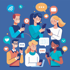 Fototapeta premium online communicating people flat vector