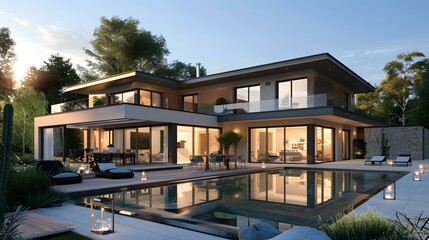 Fototapeta premium Modern house with swimming pool