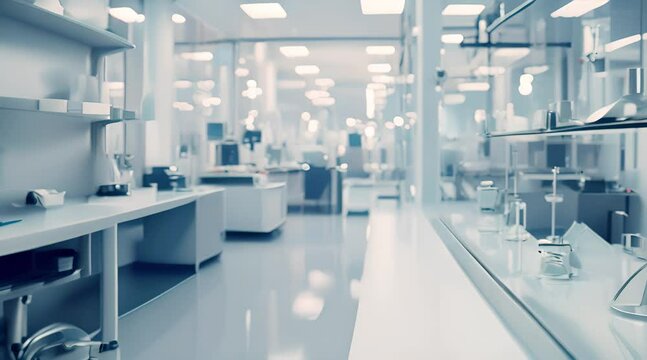 Scientific research laboratory with chemical glassware on the table 