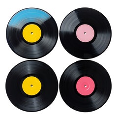 Fototapeta premium Colorful vinyl records arranged in a circular formation transparent background