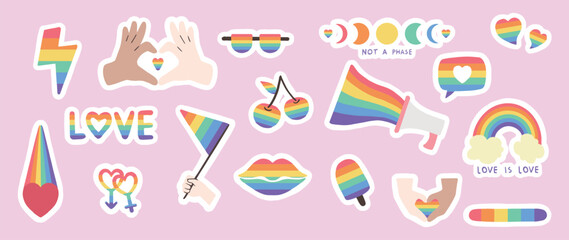 Pride month parade LGBTQ+ Stickers Vector Bundle