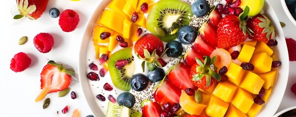 Vibrant Tropical Smoothie Bowl with Assorted Fruit and Seeds