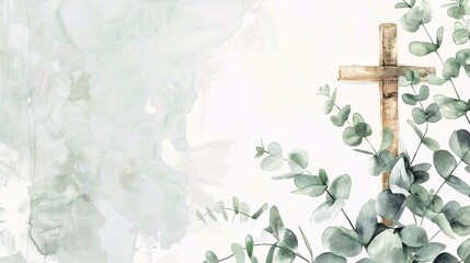 Invite family and friends to a religious celebration with a greenery and cross themed invitation. Perfect for Easter baptism or christening.