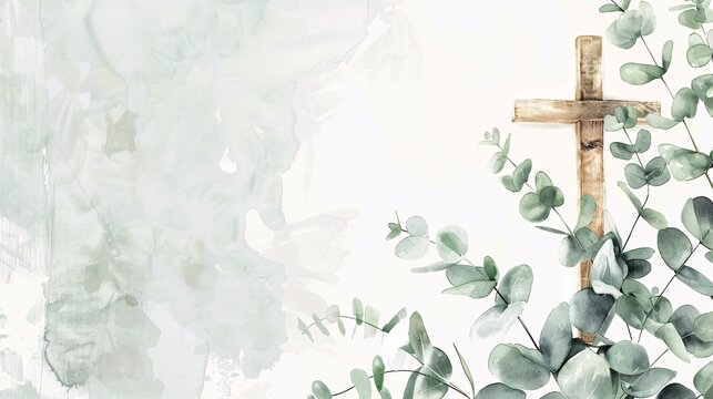 Invite family and friends to a religious celebration with a greenery and cross themed invitation. Perfect for Easter baptism or christening.