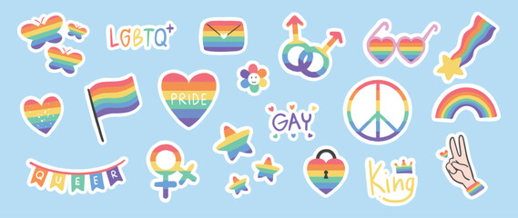 Pride month parade LGBTQ+ Stickers Vector Bundle