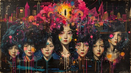 Obraz premium Group of Women With City Background