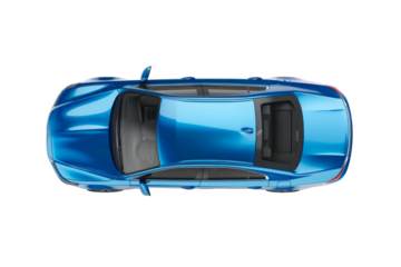 Top view of a blue car on on Transparent Background top view