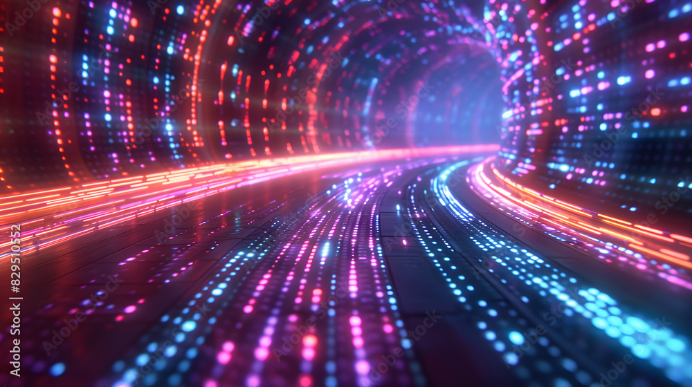 Poster high speed data highway with flowing streams of light representing information