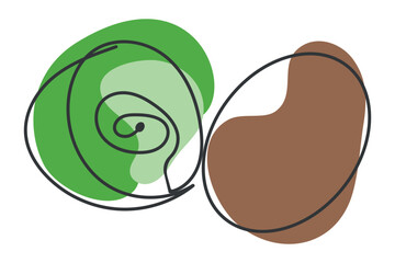 line art illustration of green kiwi, health organic food. Doodle cut green kiwi on white background