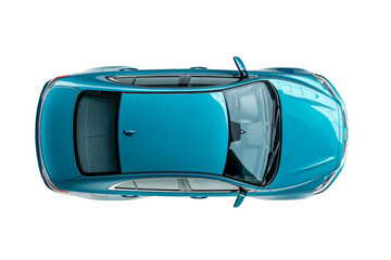 Top view of a blue car on on Transparent Background top view