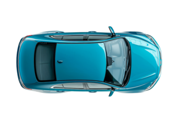 Top view of a blue car on on Transparent Background top view