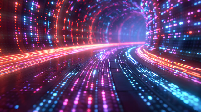 High speed data highway with flowing streams of light representing information