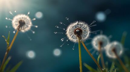 close-up of a dandelion flower with water droplets on it.