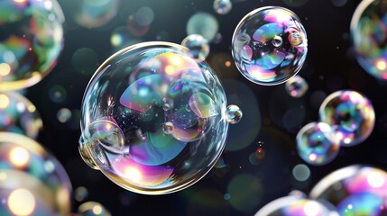 Naklejka premium Clear spheres. Bubbles on a see-through backdrop. Translucent bubbles in water on a see-through backdrop. Suds bubbles. Lifelike suds bubbles.