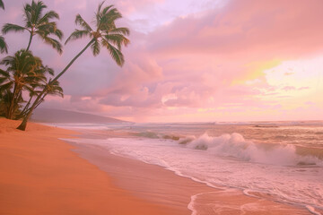 Sunset on the beach, Beautiful view. Created with Ai