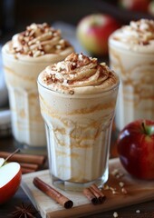 Apple Cinnamon Smoothie - Pale cream with apple slices and a sprinkle of cinnamon. 