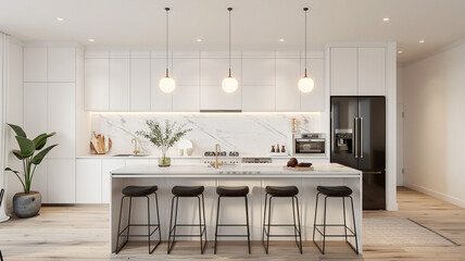 Kitchen with marble island and bar