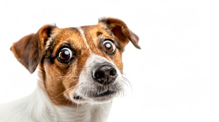 Close Up of a Surprised Dog With a White Background