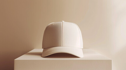 An elegant mockup of a blank white snapback hat, presented on a plain background with soft lighting