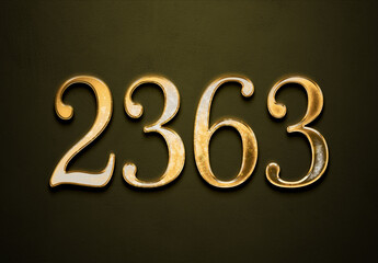 Old gold effect of 2363 number with 3D glossy style Mockup.	