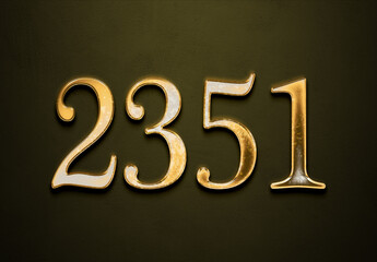Old gold effect of 2351 number with 3D glossy style Mockup.	