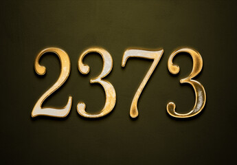 Old gold effect of 2373 number with 3D glossy style Mockup.	