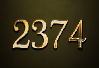 Old gold effect of 2374 number with 3D glossy style Mockup.	