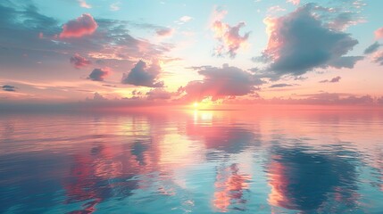 Fototapeta premium A vibrant image of a tranquil body of water reflecting the sky, symbolizing inner peace.