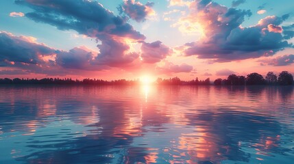 A vibrant image of a tranquil body of water reflecting the sky, symbolizing inner peace.