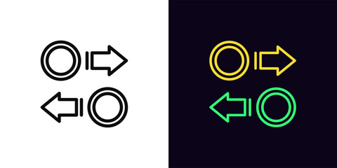 Outline coin convert icon, with editable stroke. Token exchange sign with arrows. Crypto currency conversion, money cashback, refund, swapping token market, reinvest, virtual coin trade. Vector icon