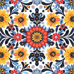 playful seamless pattern, floral motifs, bright palette