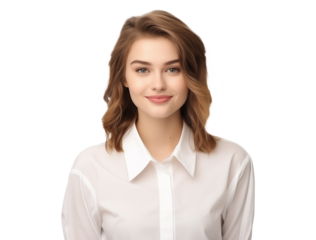 portrait of a young woman with gentle and friendly facial expression, pleasant female with smile