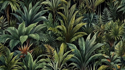 Fototapeta premium dark green background with a pattern of different types 