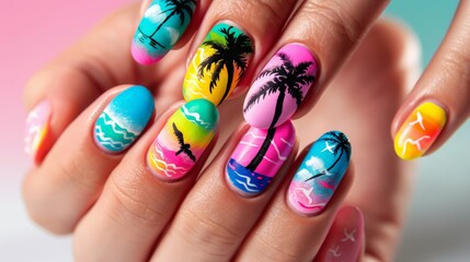 Vibrant Summer Nail Art Tropical Escape