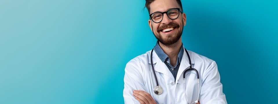 Cheerful Medical Administrator Portrait On Color Background