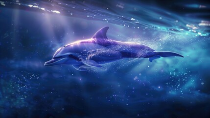 Fototapeta premium dolphin swimming, pink and purple colour tones