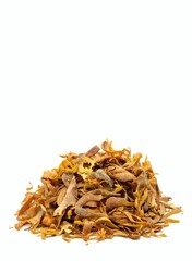 Closeup of Mace or Nutmeg Aril Heap Isolated on White Background with Copy Space, Also Known as Javitri or or Myristica Fragrans