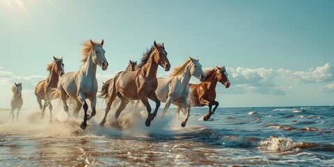 horses running on the beach