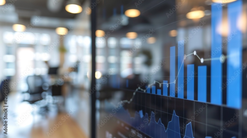 Poster A business graph showing a significant upward trend, with a blurred office setting in the background.