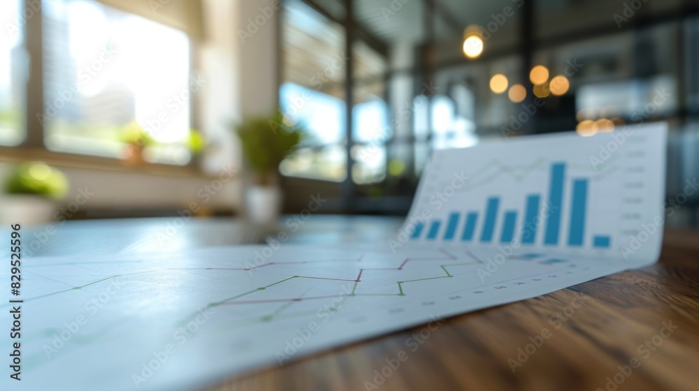 Poster a business graph showing a significant upward trend, with a blurred office setting in the background