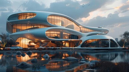 Rival architects showcasing futuristic buildings, design innovation, visionary competition,...
