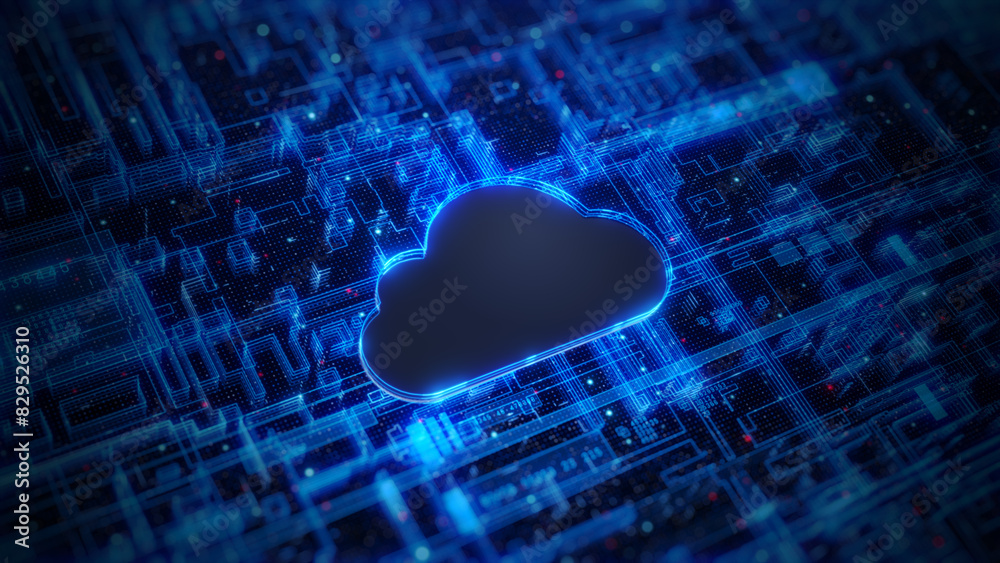Aufkleber cloud computing concept on blue circuit board, abstract background of technology cloud computing wit