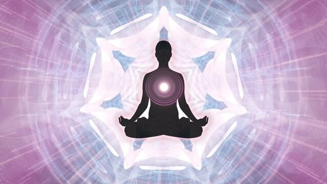 Abstract Mandala Meditation Tunnel with Silhouette Sitting in Lotus Position, Meditation Visualization, Video, Animation