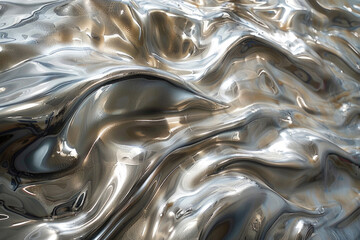 Liquid-like metallic surface with fluid shapes and reflective qualities
