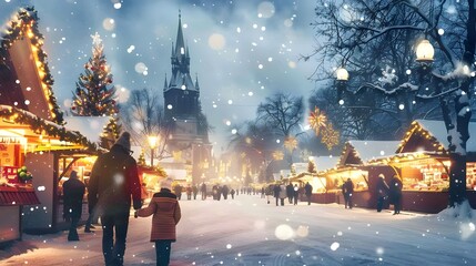 Family Christmas walk through the streets