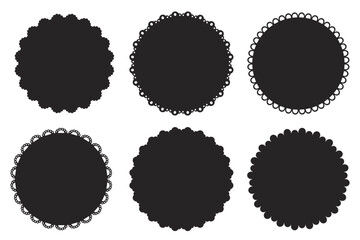 Scalloped edge emblem seal frame round price badge simple decoration isolated on white background. Stamp, wavy clip art